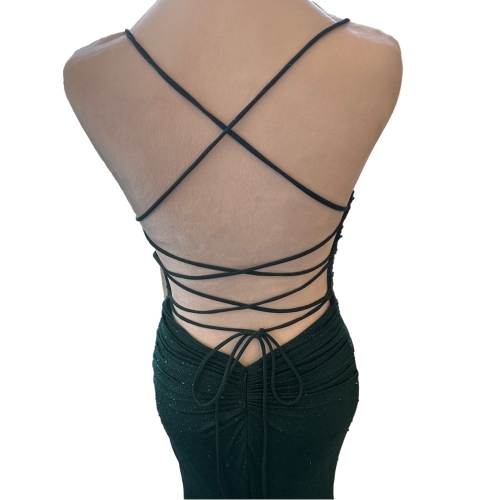 Amarra Gown Emerald green sequence lace up back mermaid size like new 0 - Picture 10 of 16